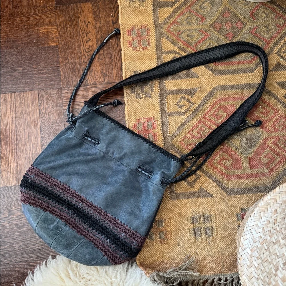 The Sac Black Leather Heritage Drawstring Bucket Bag soft leather bag